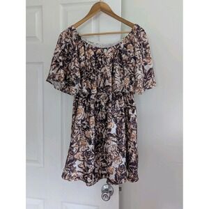 House of Harlow 1960 x REVOLVE Floral Off-Shoulder Ruffle Mini Dress Brown Sz S